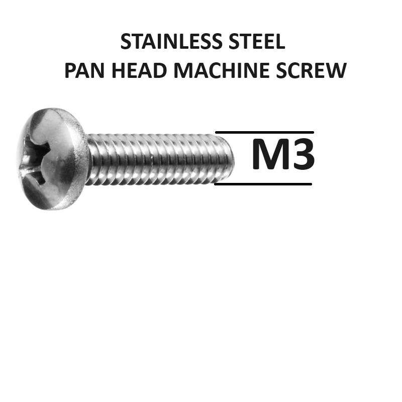 3mm Diameter Pan Head Metal Thread Screws Stainless Steel Grade 304 Select Length